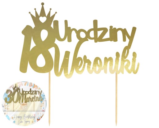 TOPPER NA TORT Urodziny 18-ste, 40-ste, itd. Dowolny Napis Glamour Złoty