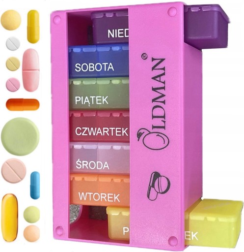 POJEMNIK ORGANIZER NA LEKI LEKARSTWA PIGUŁKI OLDMAN KASETKA 7 dni 3 pory