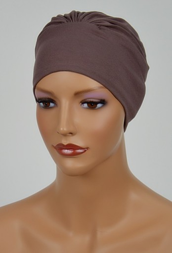 Turban Jasmina kakao czapka marszczona bez wzoru także po chemioterapii
