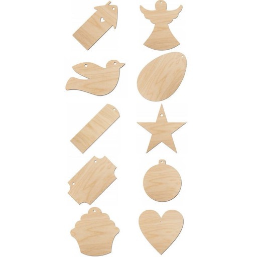 DEKOR ZE SKLEJKI Zestaw drewnianych przedmiotów do ozdabiania Decor