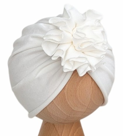 Czapka niemowlęca TURBAN kwiat śmietanka CHRZEST wiosna lato jesień 48-52