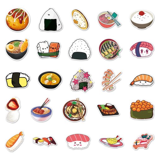 NAKLEJKI NA KASK BIDON ROWER MIX AZJA RAMEN SUSHI 50 szt WYSOKA JAKOŚĆ