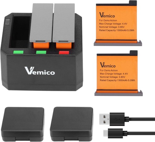 Ładowarka, baterie do kamery sportowej DJI OSMO 2x1300 mAh Vemico