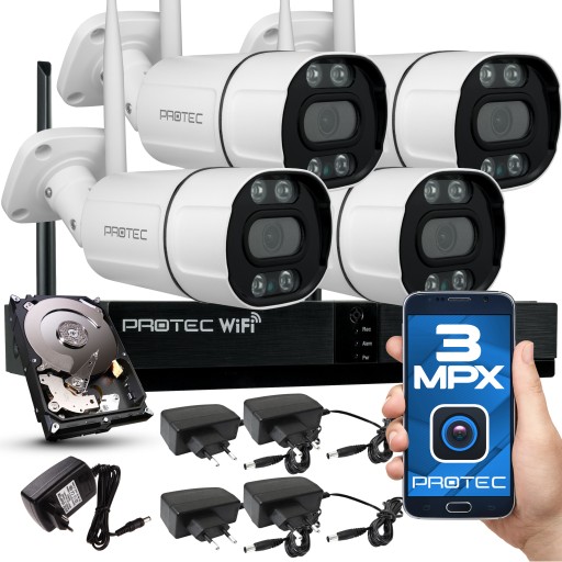 ZESTAW DO MONITORINGU WiFi 4 KAMERY 3MPX 4TB HDD