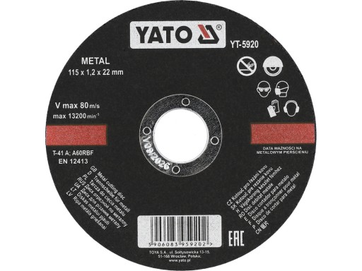 TARCZA DO CIĘCIA METALU 115x1,2x22 YT-5920 YATO
