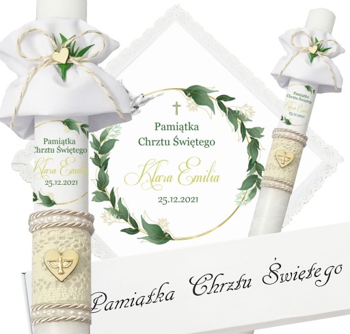SZATKA I ŚWIECA DO CHRZTU CHRZEST IMIĘ