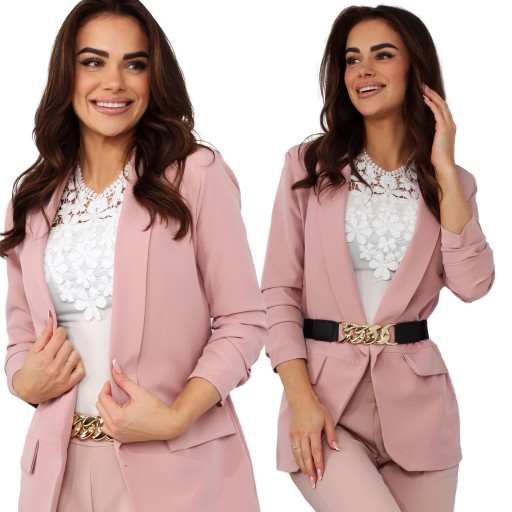 ŻAKIET DAMSKI MARYNARKA NARZUTKA ELEGANCKI KLASYCZNY 44/46 2XL/3XL RÓŻ