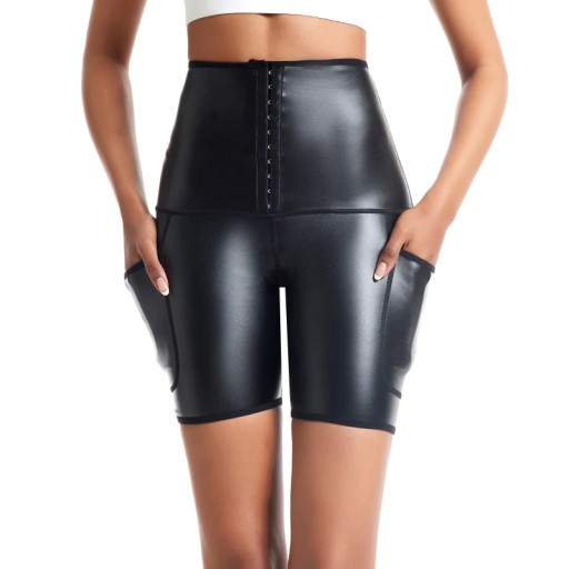 Women Sexy 3-hook High Waist Leather Shapewear Sli