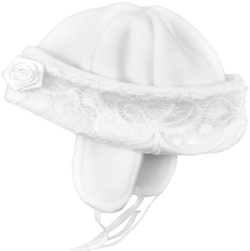 CZAPECZKA polarowa biała z różyczką 74 cm +6m