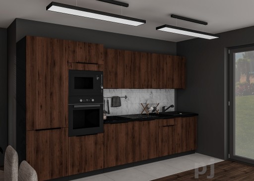 Kuchnia modułowa 3,5m Mona czarny, Orzech, projekt gratis pj