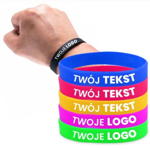 OPASKI PROMOCYJNE REKLAMOWE SILIKON NADRUK Z WŁASNYM LOGO TEKSTEM 20 SZT.