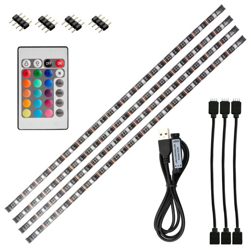 TAŚMA LED RGB USB + PILOT OŚWIETLENIE KABINY WNĘTRZA SMD 5050 4x 50cm = 2m