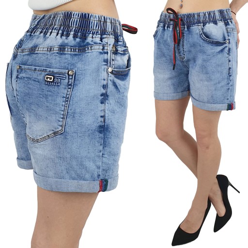 SPODENKI DAMSKIE JEANSOWE SZORTY WIĄZANE Plus-Size