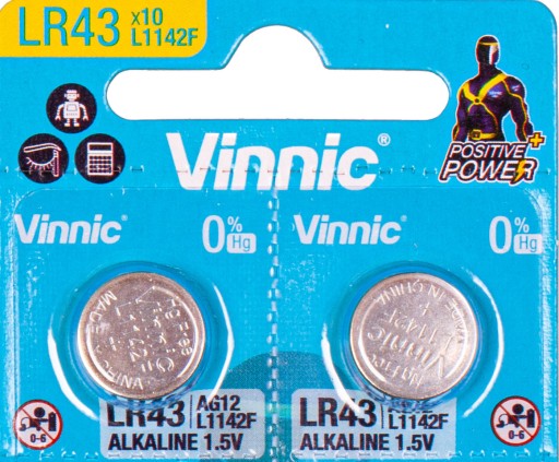2x BATERIA VINNIC AG12 L1142 LR43 G12 186 L1142F