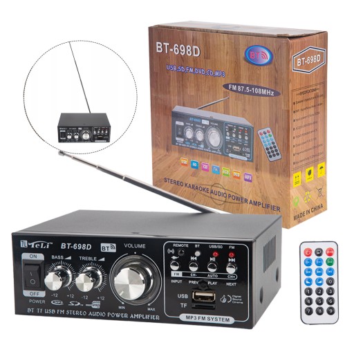AMPLITUNER WZMACNIACZ STEREO RADIO MINI WZMACNIACZ HIFI BLUETOOTH Z PILOTEM