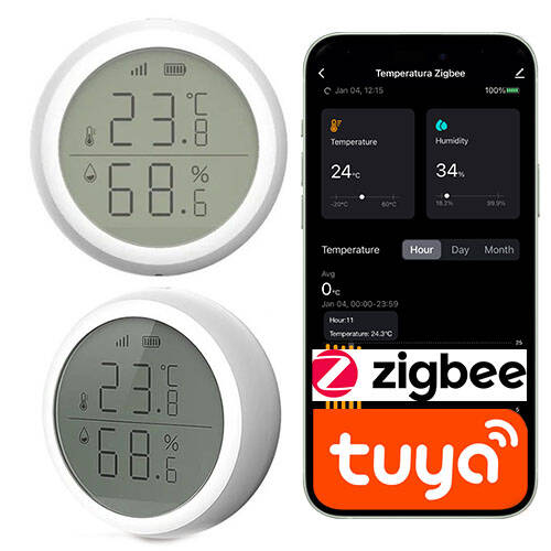 Czujnik TEMPERATURY WILGOTNOŚCI ZIGBEE TUYA LCD -10+55 SMART Monitor excel