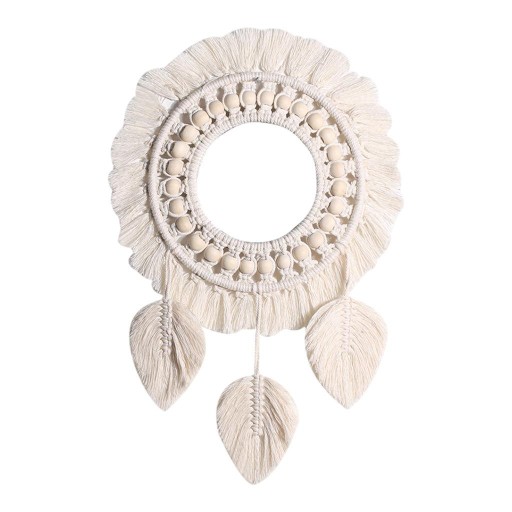 Lustro ścienne makrama z liśćmi z frędzlami w stylu boho
