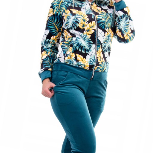 Z335 DRES WELUROWY Z NADRUKIEM ZIELONY r. 50 (5XL)