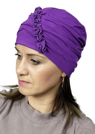 Turban Kalina z bambusa fiolet podwójna czapka także po chemioterapii