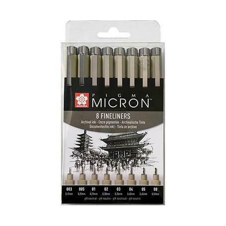 Zestaw 8 Cienkopisów Pigma MICRON Czarne 003 005 01 02 03 04 05 08