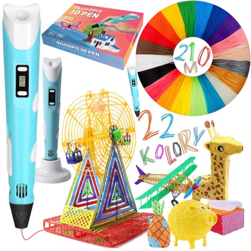 MAGICZNY DŁUGOPIS 3D DRUKARKA PEN FILAMENT WKŁADY KOLOROWE 210M ZESTAW XXL