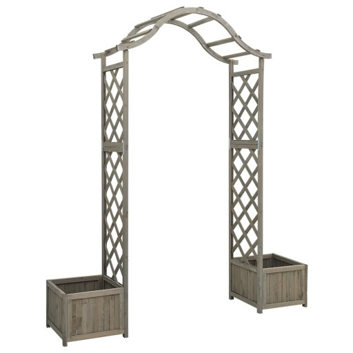 PERGOLA OGRODOWA Z DONICAMI DREWNIANA NA RÓŻE KWIATY PNĄCZA SZARA 204CM