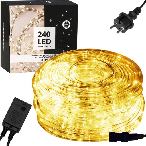 WĄŻ ŚWIETLNY ZEWNĘTRZNY 240 LED LAMPKI BIAŁY CIEPŁY 10M ŚWIECĄCY TAŚMA IP44