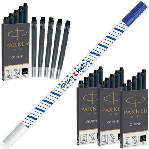 Parker oryginalne Czarne naboje wkłady do piór wiecznych WYMAZYWACZ GRATIS