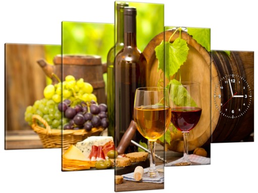obraz z zegarem 150x105 kieliszki wino + SZABLON