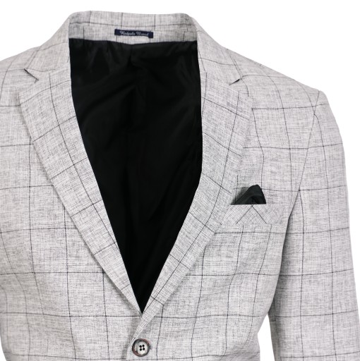 MARYNARKA MĘSKA BAWEŁNIANA ELEGANCKA WIZYTOWA SIWA SZARA W KRATĘ CASUAL 60