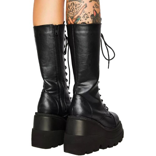 40 DAMSKIE SKÓRZANE GLANY SEXY KOZAKI PLATFORMA 6cm KOTURNA EMO PUNK