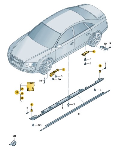 ZESTAW MOCUJĄCYCH CZĘŚCI DO PROGU AUDI S8 D4 ASO ORYGNIAL NOWY 4H0898855D