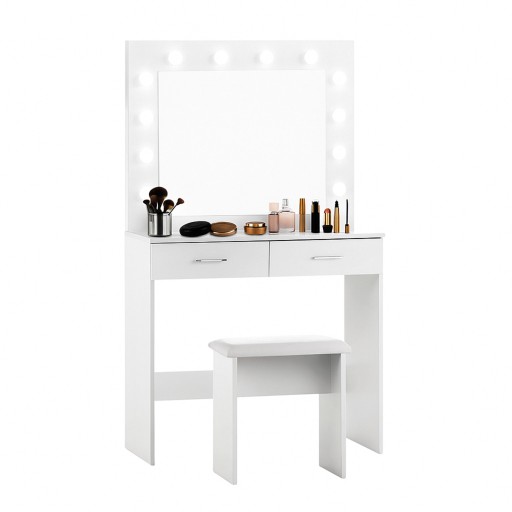 Aga Toaletka kosmetyczna z oświetleniem biała matowa 80x140x40cm + taboret