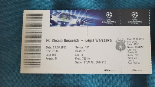 Bilet FC. Steaua- Legia Warszawa