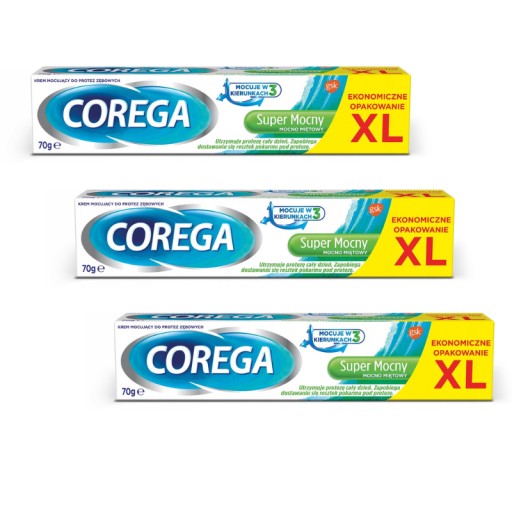 3x Super mocny Krem do Protez Mocno Miętowy Corega 70g