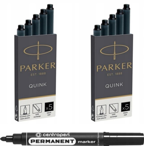 2 op. PARKER naboje DO pióra CZARNE + marker