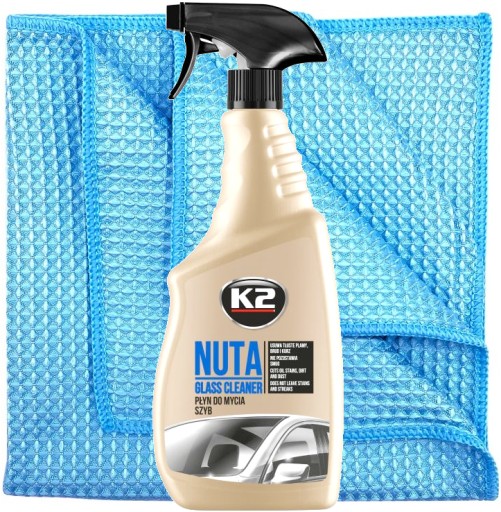 ZESTAW PŁYN DO MYCIA CZYSZCZENIA SZYB K2 NUTA 750 ML + MIKROFIBRA WAFLOWA