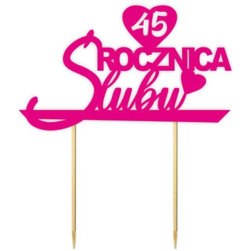 TOPPER dekoracja NA TORT 45 rocznica ŚLUBU różowy