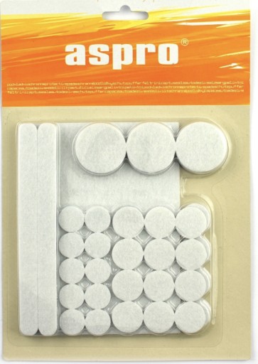 Zestaw białych podkładek filcowych pod meble mix 38 sztuk ASPRO