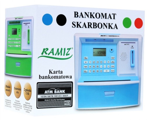 SKARBONKA BANKOMAT POLSKIE MONETY + KARTA NA PIN