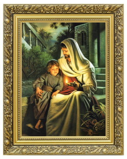 OBRAZ JEZUS ZE ŚWIATŁEM PŁÓTNO RAMA CANVAS 40x50