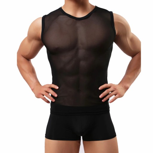 Transparent Mesh Tank Tops Man Sexy Sleeveless Ves