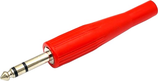 Wtyk Jack 6,3 stereo nikiel na kabel czerwony guma