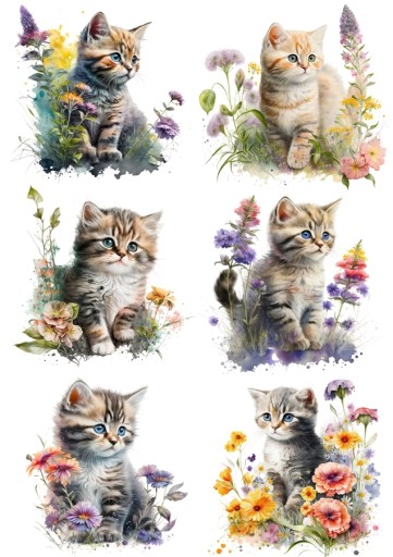 Papier klasyczny A4 decoupage Koty kotki kotek kwiaty kwiatki