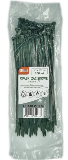OPASKI TRYTKI ZACISKOWE KABLOWE UV ZIELONE 2,5X200