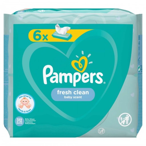 PAMPERS FRESH CLEAN WIPES CHUSTECZKI NAWILŻANE 6x52=312 SZT