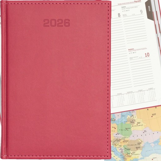 KALENDARZ TYGODNIOWY A5 TERMINARZ 2026 KSIĄŻKOWY NOTES PLANER RÓŻOWY