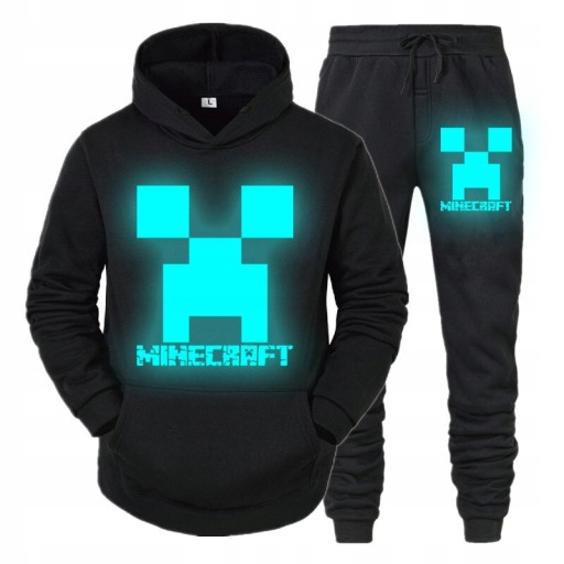 DRES MINECRAFT BLUZA SPODNIE ŚWIECĄCY W CIEMNOŚCI