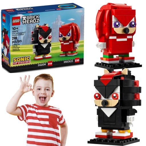 LEGO BRICKHEADZ JEŻYK SONIC 2W1 FIGURKI KNUCKLES I SHADOW CZARNY I CZERWONY