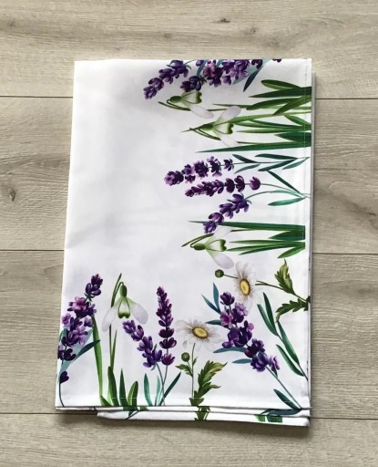 Bieżniki Wiosenne Białe Drukowane Lawenda 60 cm / 120 cm